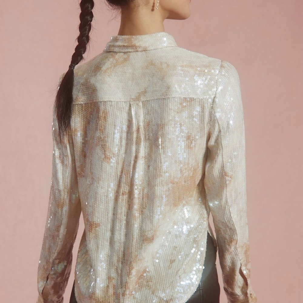 Pilcro Sequin Beige Women's Top - Picture 3 of 9